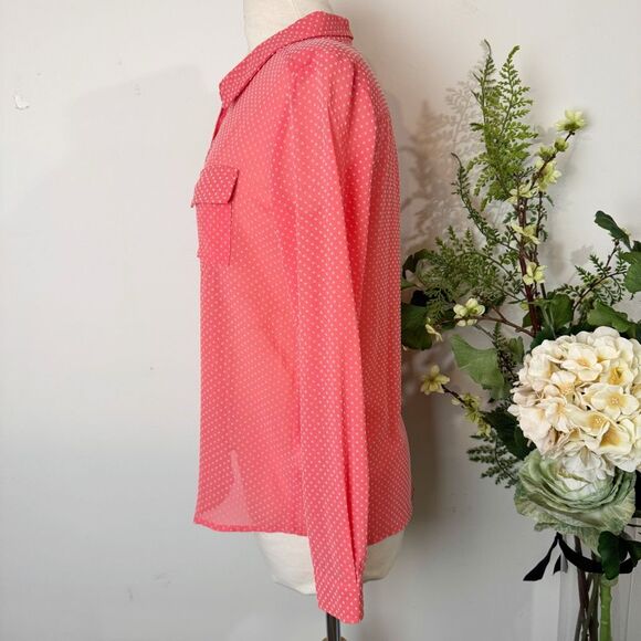 OLIVE & OAK | polka dot buttondown blouse | small | sheer - Picture 4 of 9